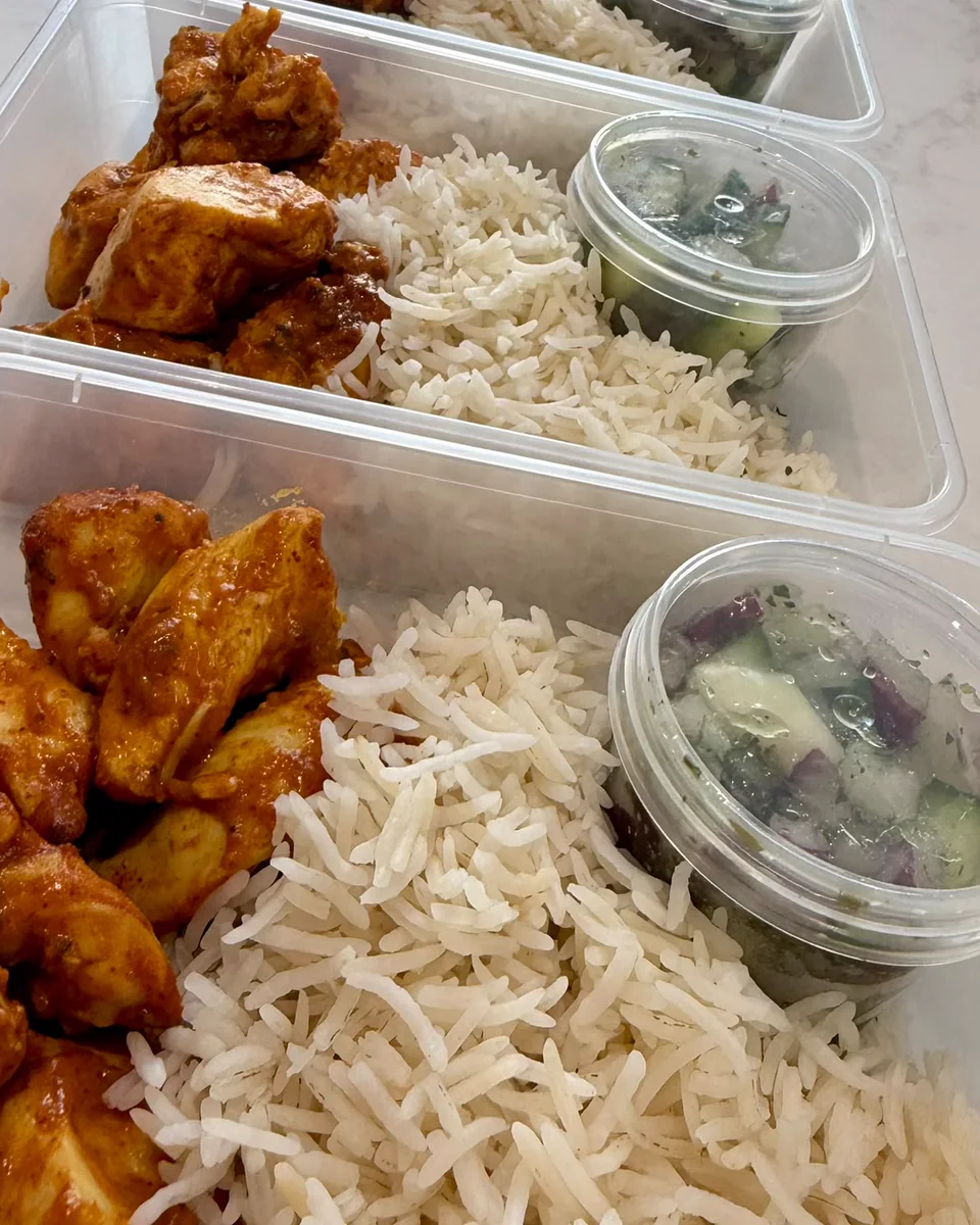 Chicken Tikka with Rice, Cucumber & Onion Salad