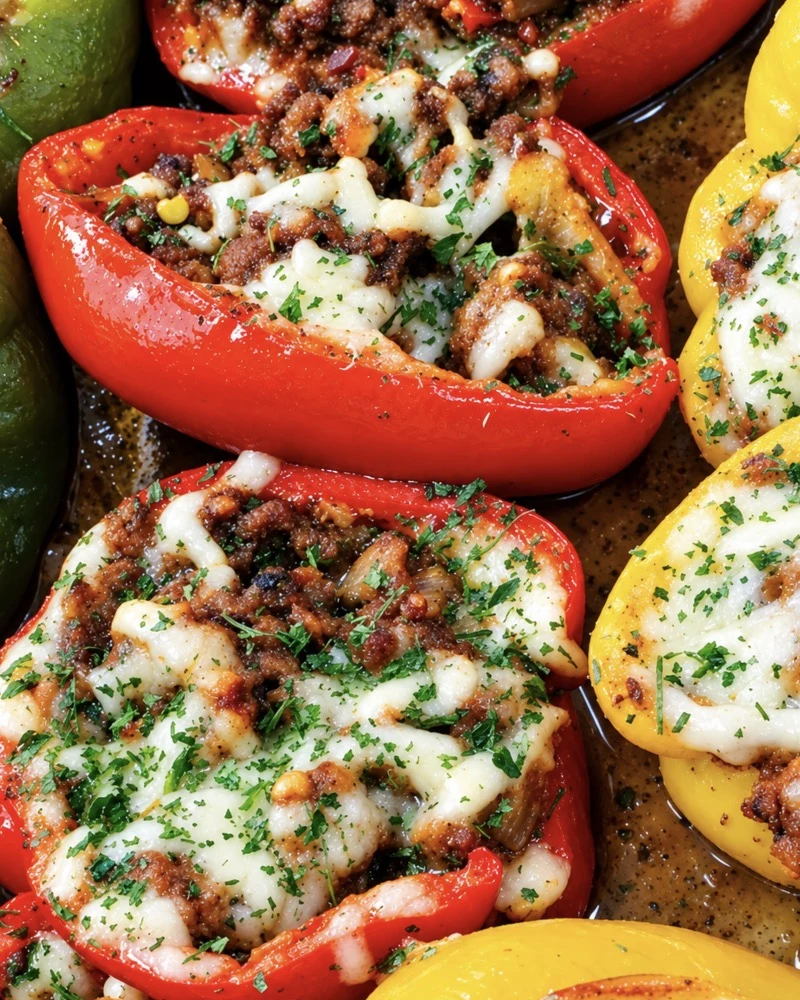 Stuffed Red Peppers with Bolognaise and Low-Fat Cheese